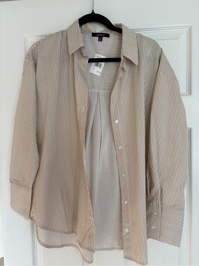 Beige Striped Button-Up Shirt